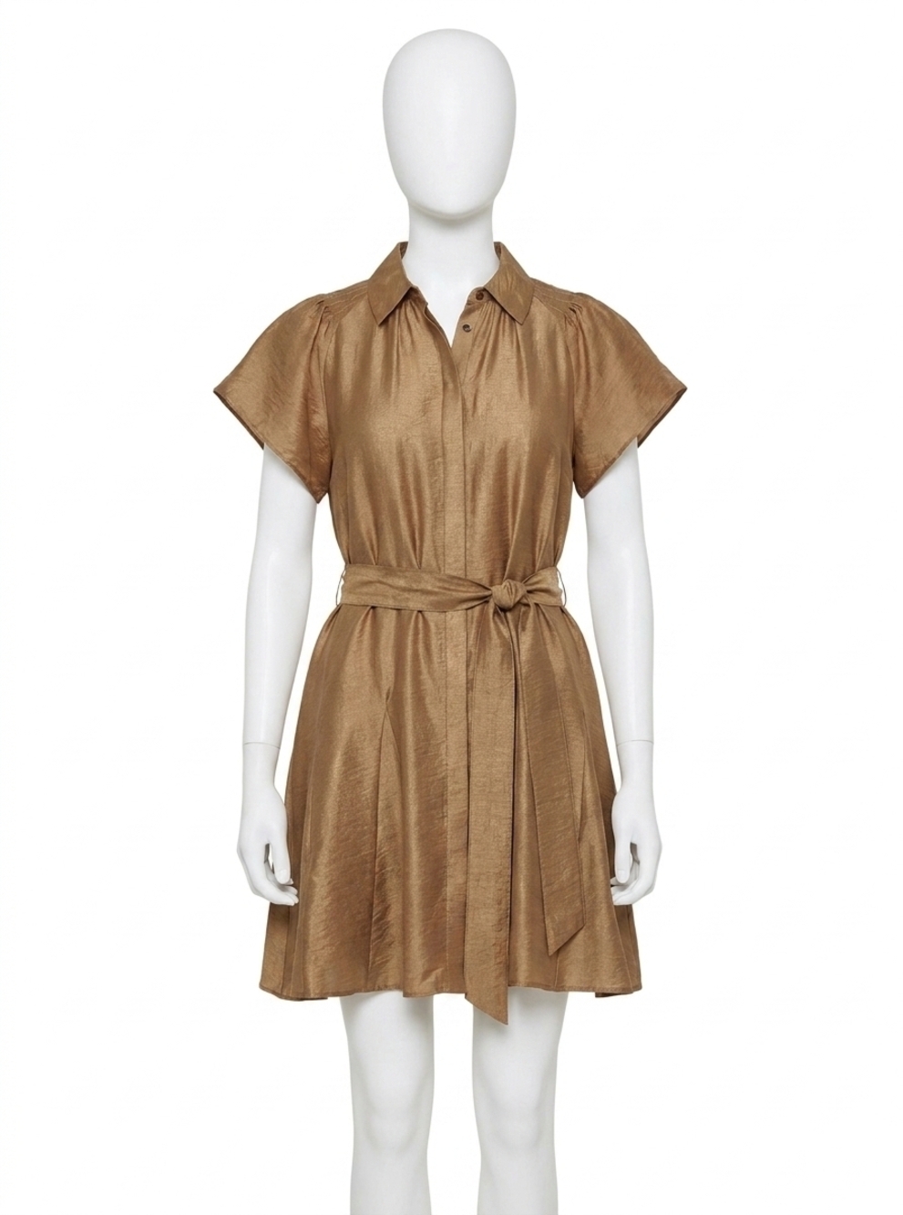 NEW CURRENT AIR button-down mini shirts dress in latte